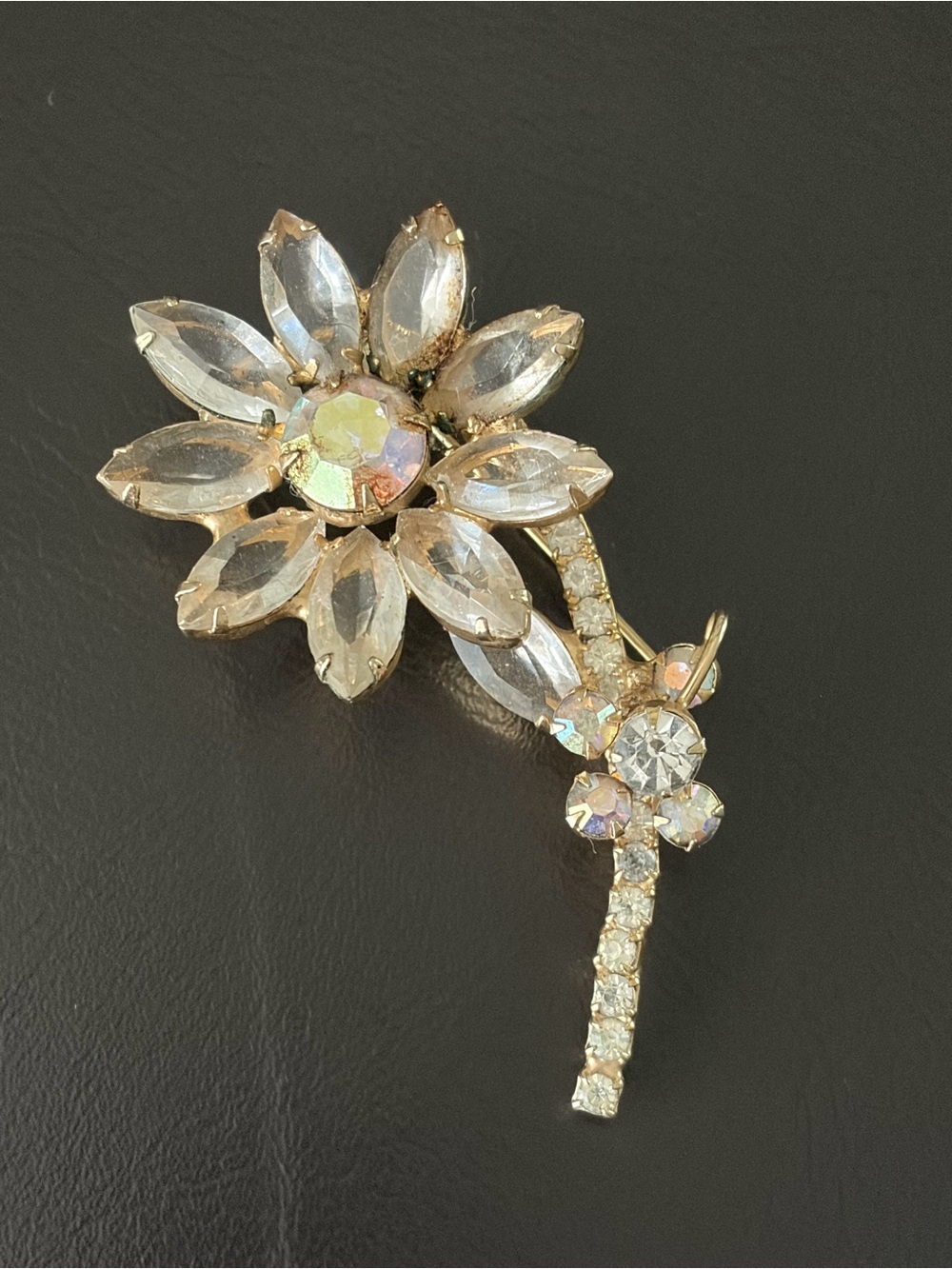 Gold-Tone Clear Crystal Flower Brooch - Elegant Women’s Jewelry